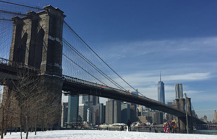 The Brooklyn Bridge, whose lead engineers received significant support from Emily Warren Roebling. Photgraphed by Libby Farley.